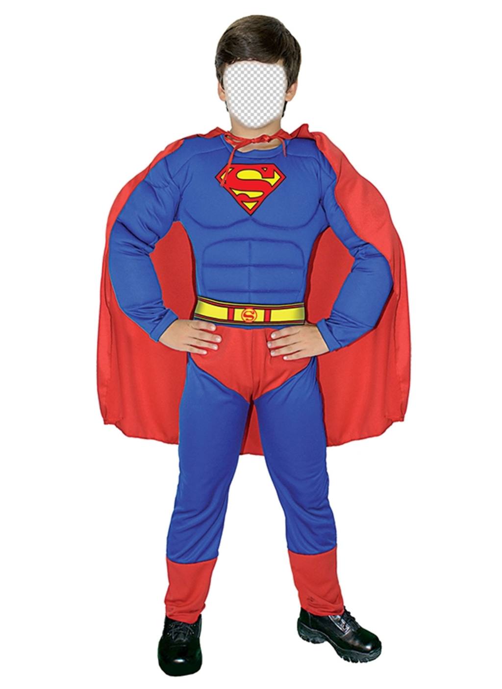 Freie Fotomontage dein Sohn zu verschleiern, wie Superman Ihr Gesicht in einem Superman-Kostüm mit blauen Anzug und roten Umhang Setzen ..