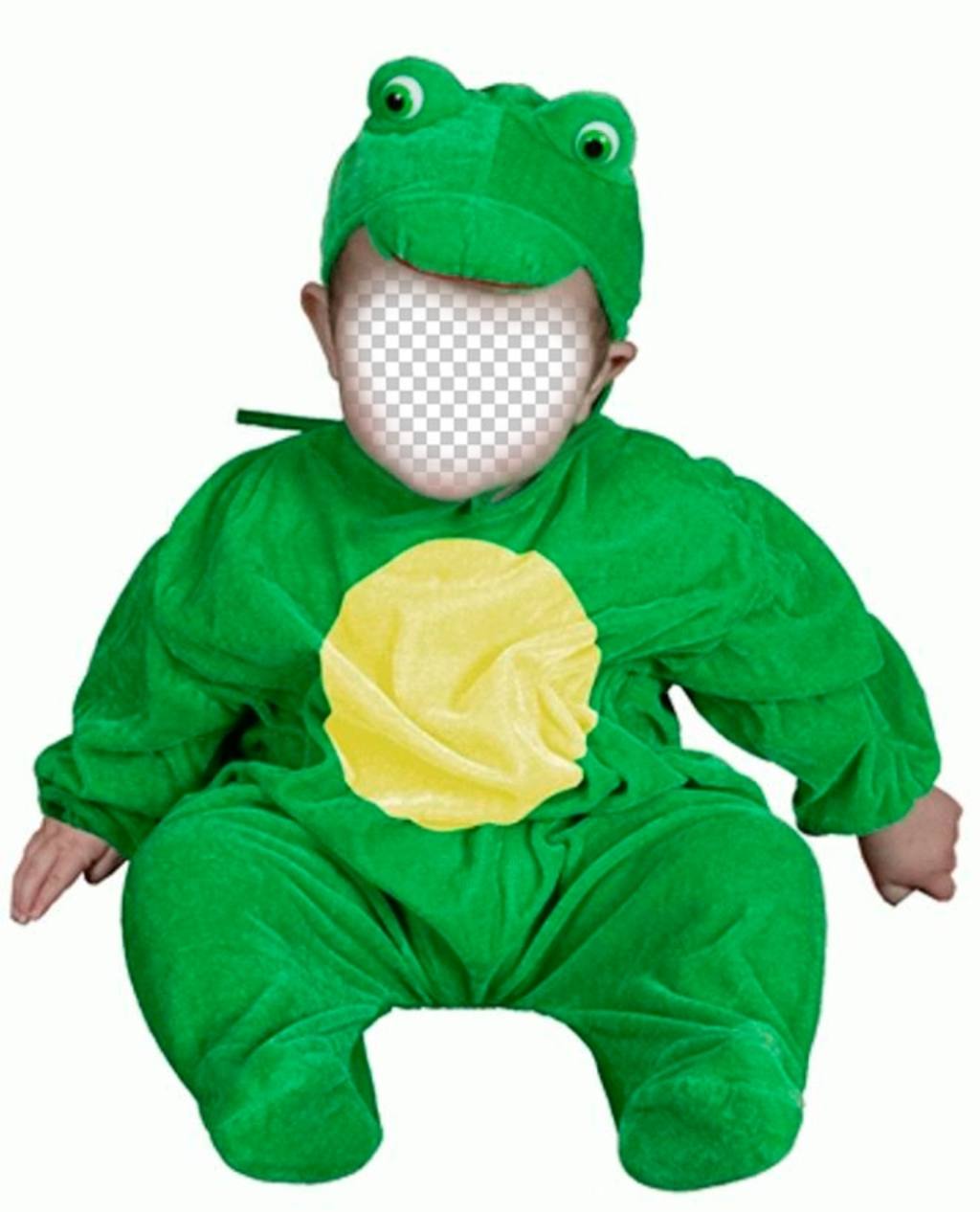 Fotomontage von einem grünen Frosch Kostüm Ihre Babys zu setzen ..