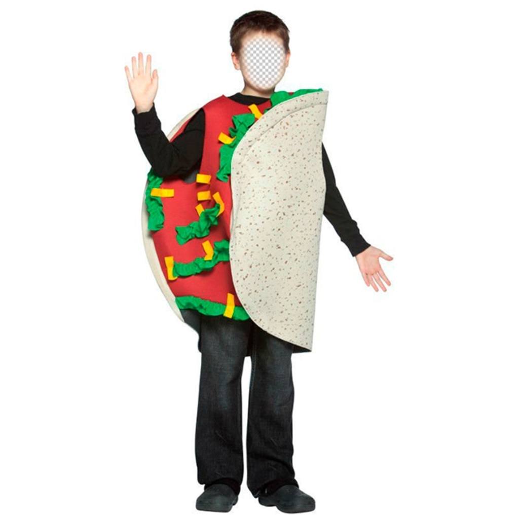 Fotomontage eines Kindes als Taco gekleidet, um Ihr Gesicht ..