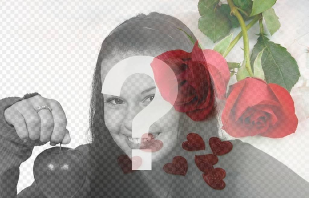 Fotomontage der Liebe mit roten Rosen und Herzen auf Ihre Fotos mit Freunden zu..