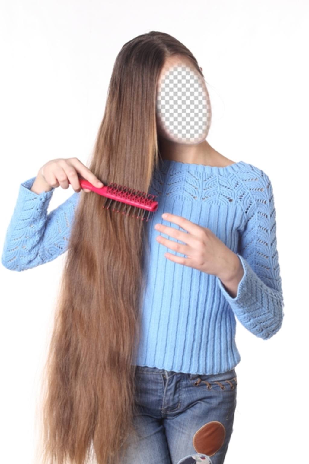 Fotomontage eines Mädchens mit extra langen Haaren mit dem Gesicht ..