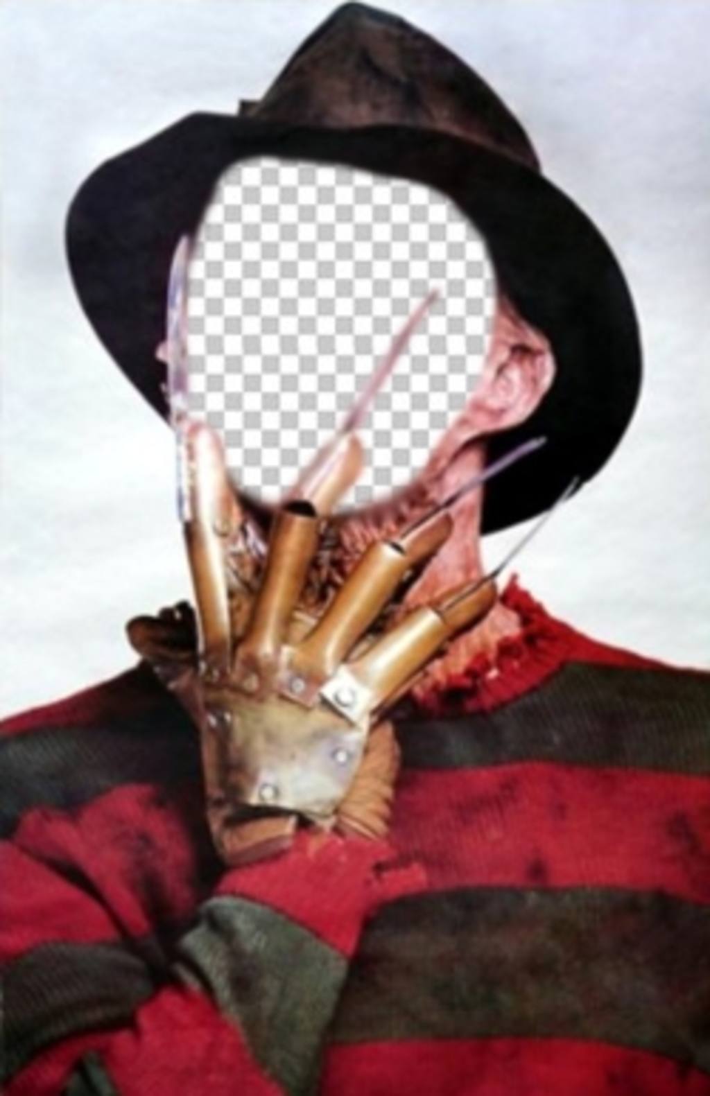 Fotomontage von Freddy Krueger mit seinen Krallen in das Gesicht ..