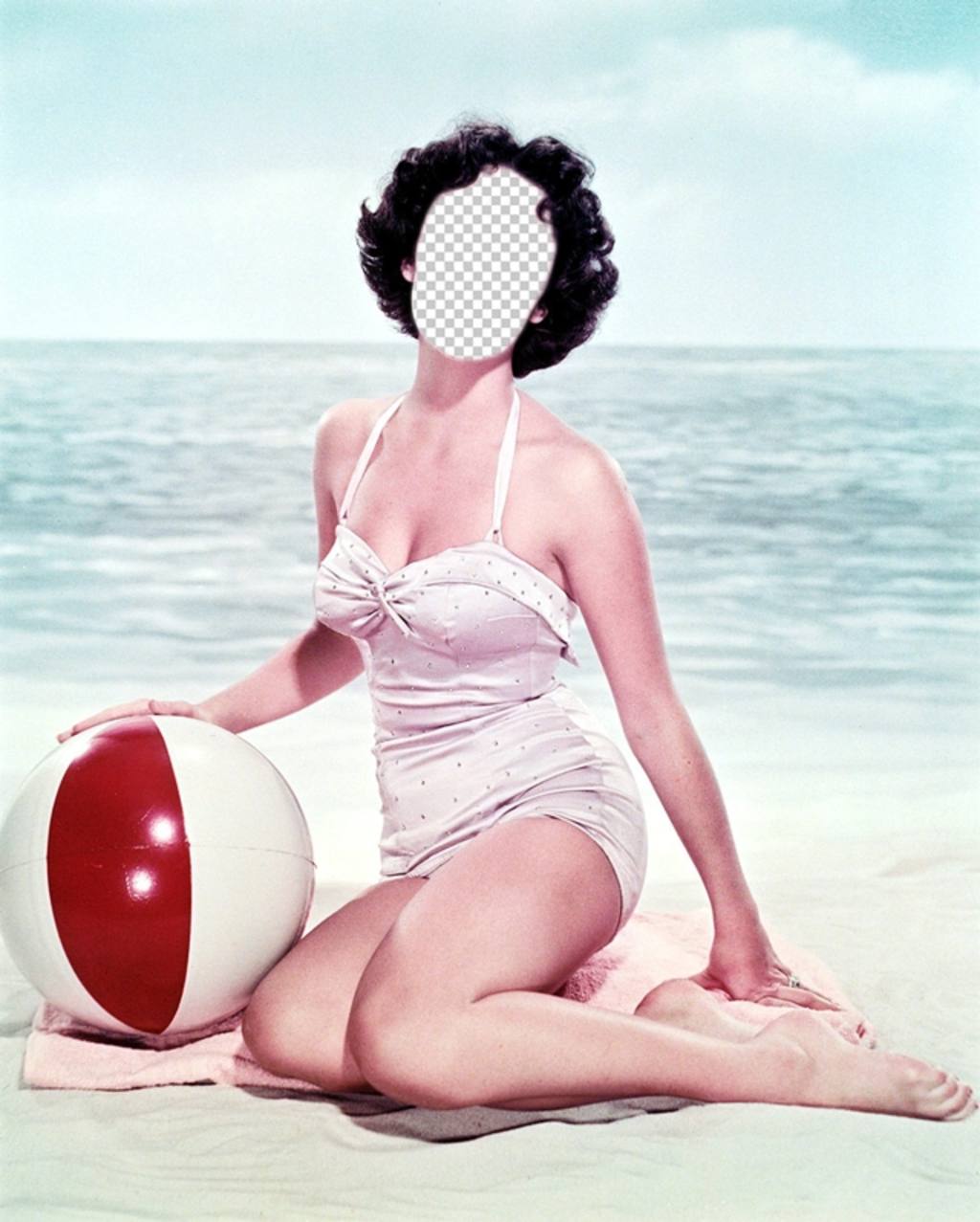 Fotomontage Ihr Gesicht in einem Vintage-Mädchen im Badeanzug zu setzen Sommer ..