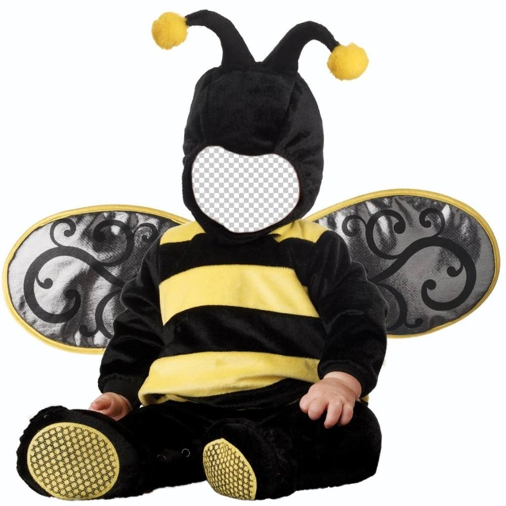 Kinder Fotomontage von Baby mit einem Bienenkostüm zu bearbeiten mit Ihrem Bild zu dieser Ausschreibung Wirkung eines Babys in einem schwarzen und gelben Kostüm einer Biene anpassen ..