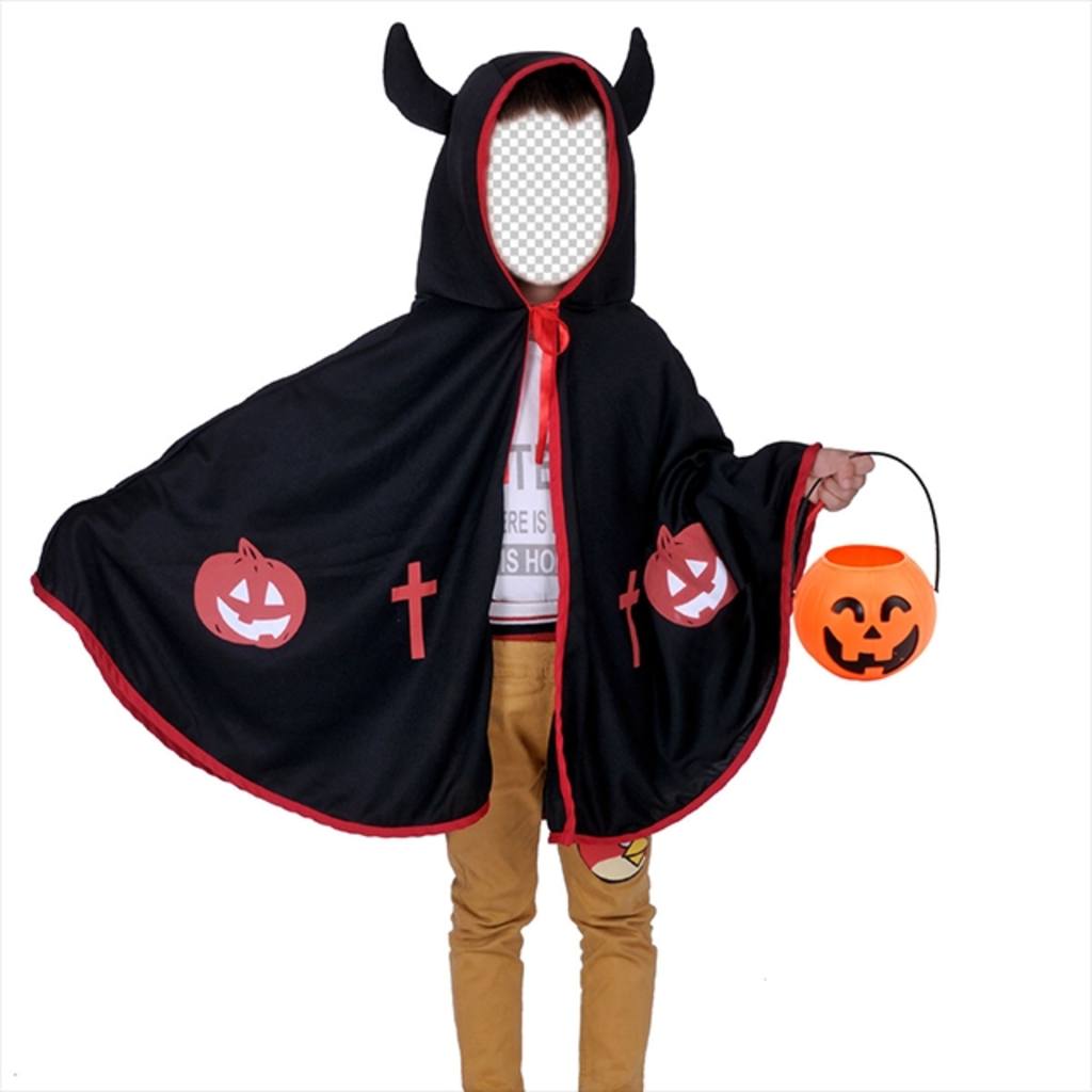 Halloween Fotomontage für Kinder von einem Teufel zu verkleiden mit Hörnern ..