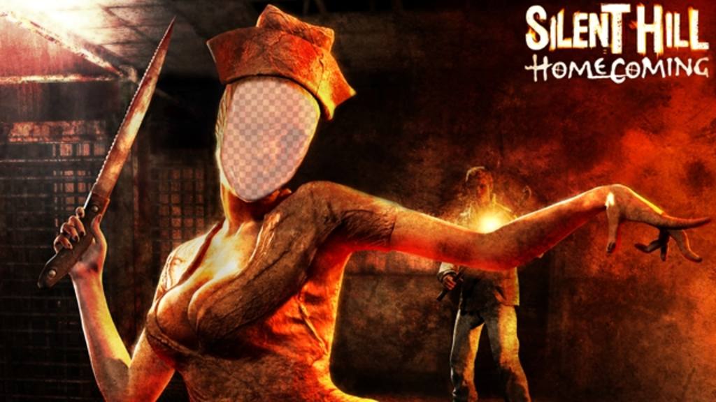 Erstellen Sie eine Fotomontage mit dem schrecklichen Zombie-Krankenschwester von Silent Hill ..