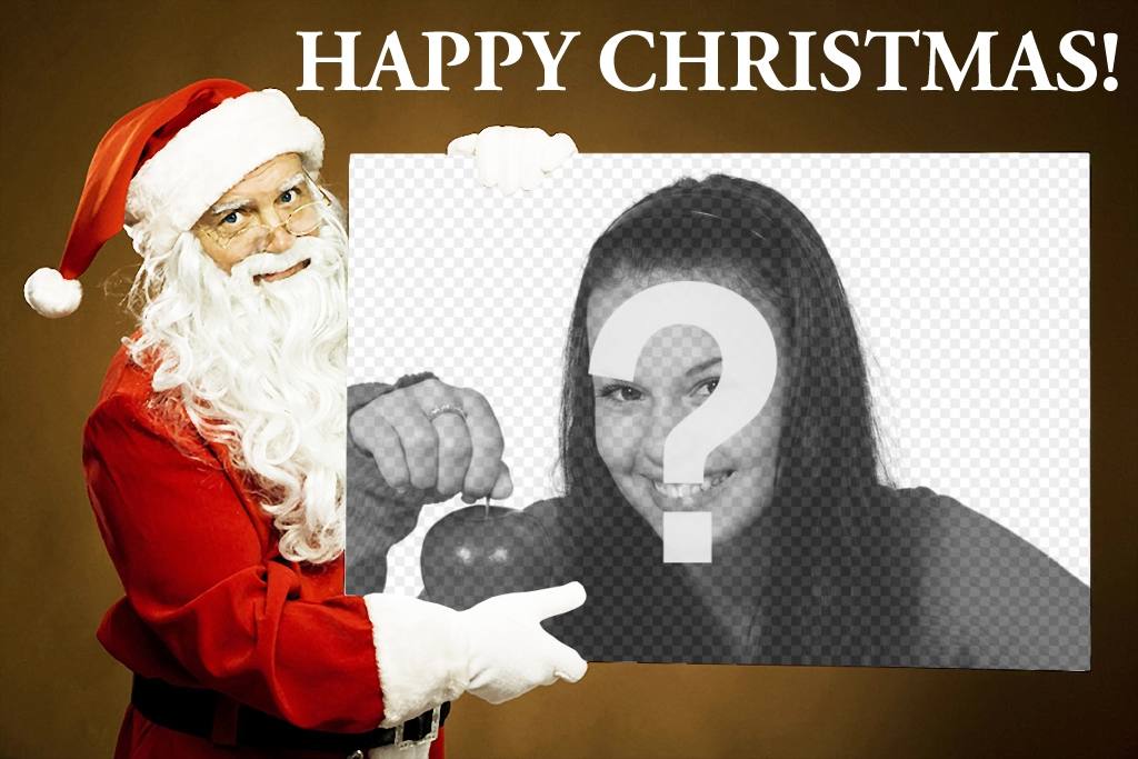 Fotomontage zu erstellen, um diese Spaß Weihnachts wo der Weihnachtsmann das Foto erscheint Halten Sie eine Speicherkarte laden und haben Sie an Ihre Lieben schicken können und wünschen ihnen ein frohes Weihnachtsfest. Dieser Effekt ist kostenlos und Sie können es mit jedem..