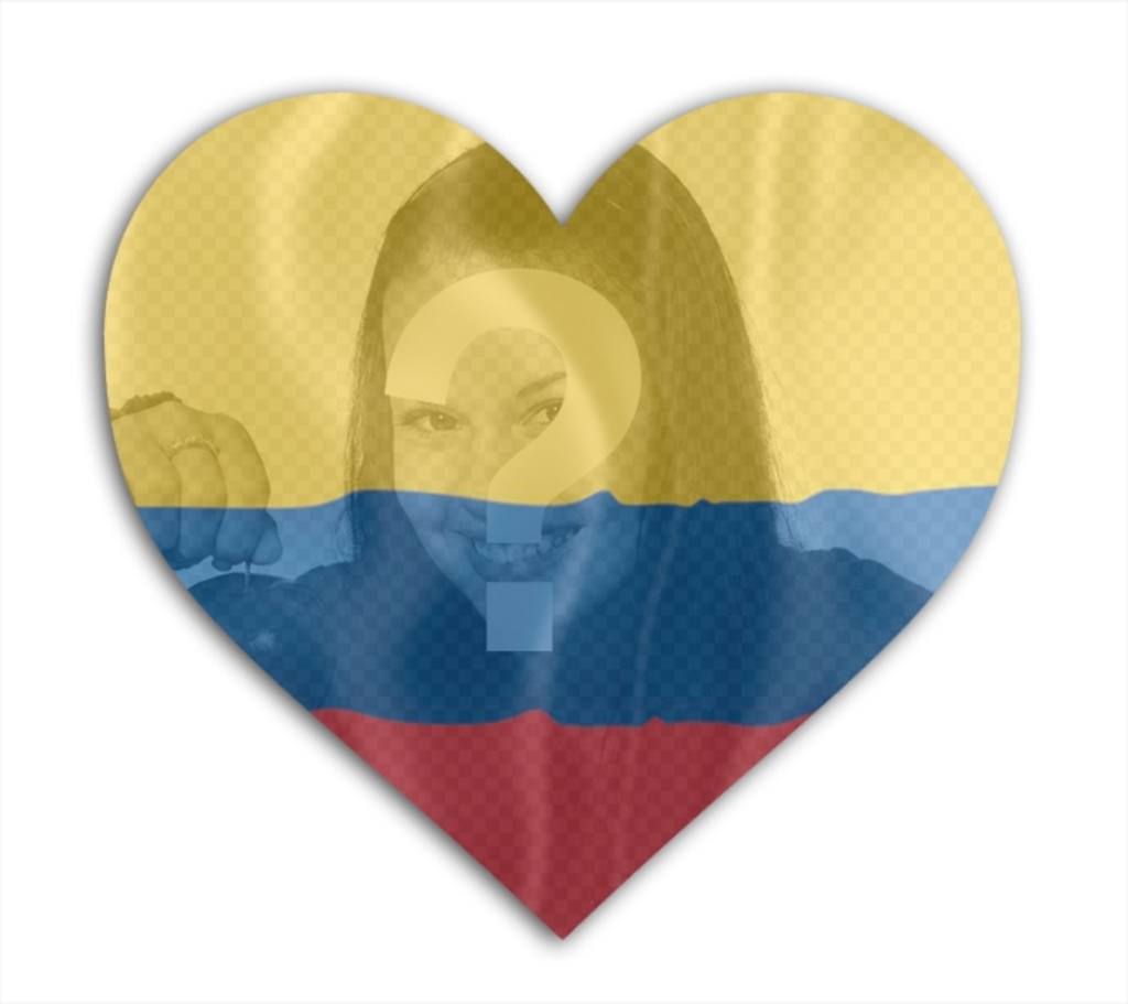 Montage für Ihr Profilbild der sozialen Netzwerke, in denen Sie die Flagge von Kolumbien mit einer Herzform mit Ihrem Bild..