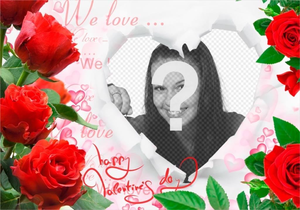 Romantische Rahmen mit Rosen und einem Herzen, um Ihre Fotos einfügen. ..