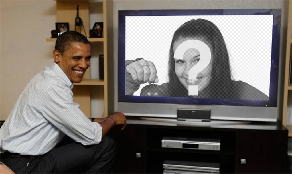 Fotomontage von Obama an den Fernseher, wo wird Ihr Foto. Laden Sie Ihr Bild ..