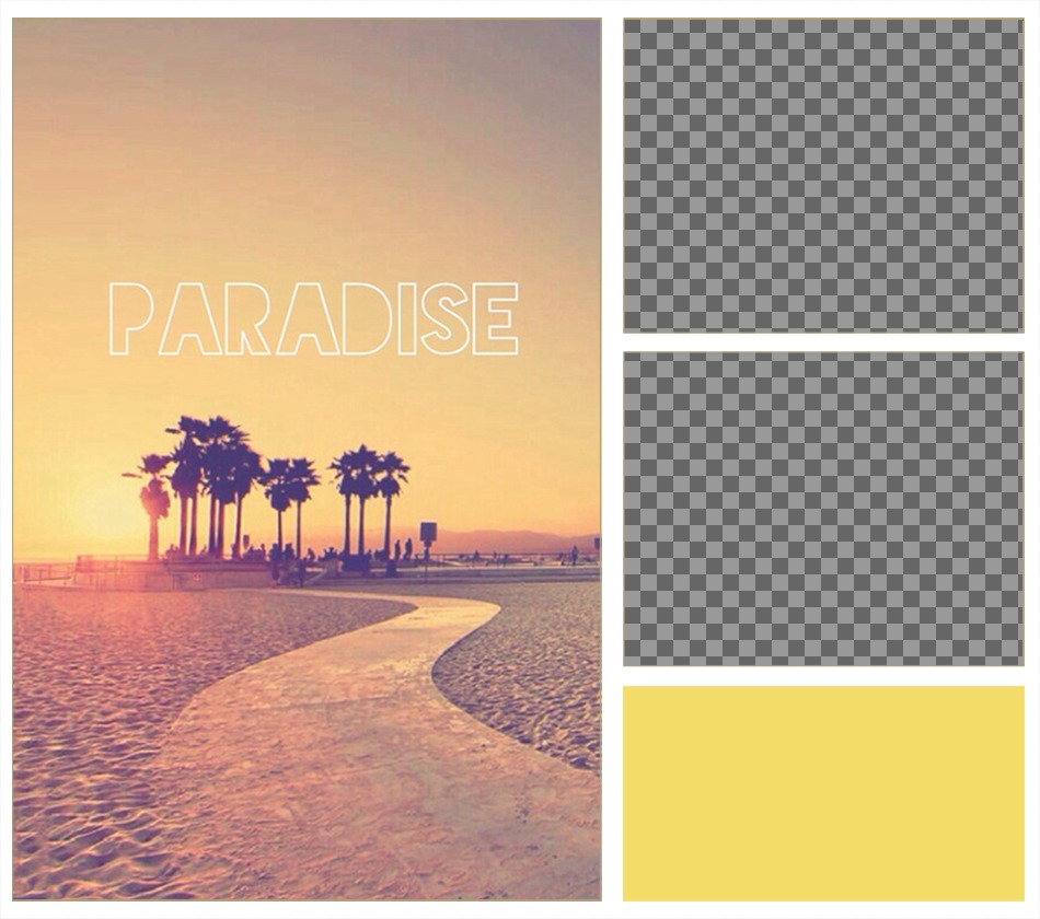 Rahmen für zwei Fotos mit Indie-Hintergrund, ein Paradies der Palmen. ..