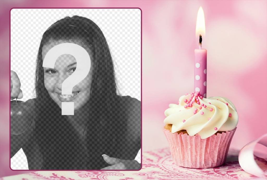 ZIP rosa Geburtstags gerahmte Fotos und einen kleinen Kuchen mit einer Kerze. ..