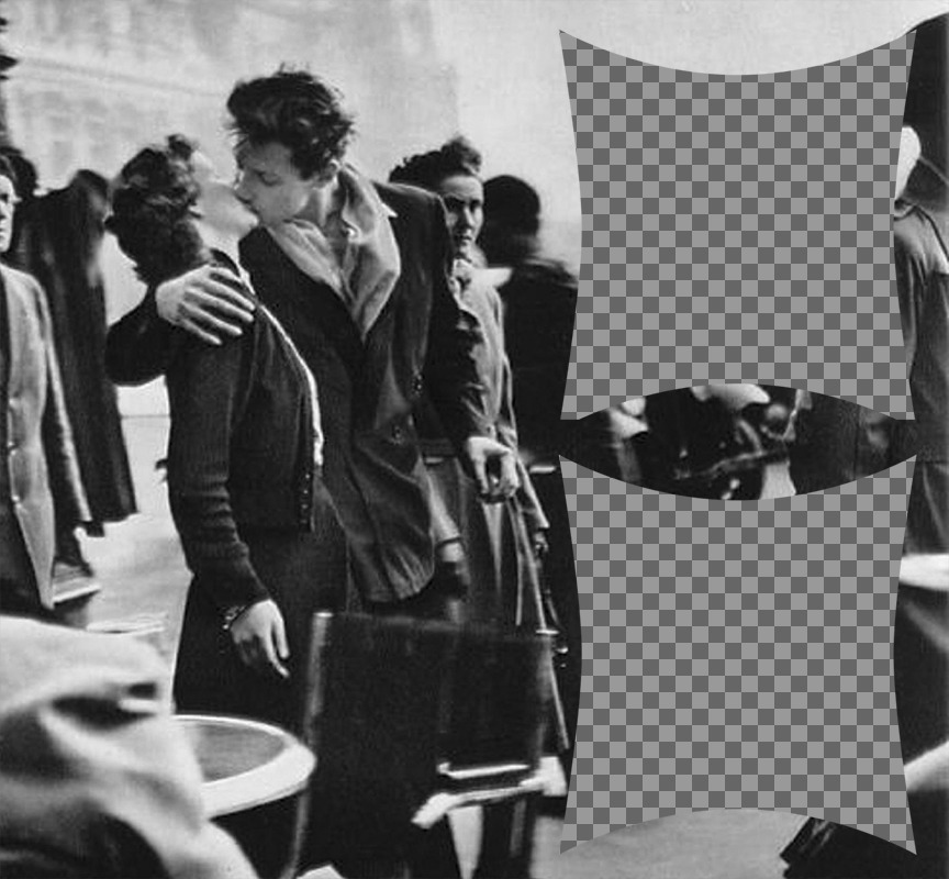 Collage für zwei Bilder mit einer Romanze Szene im Paris der 50er Jahre ..