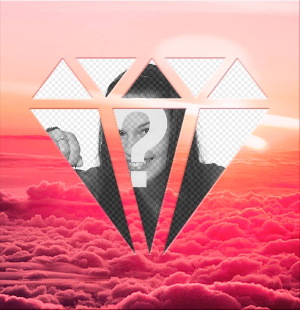Fotomontage zwischen rosa Wolken, um das Foto in einer Diamantform legen. ..