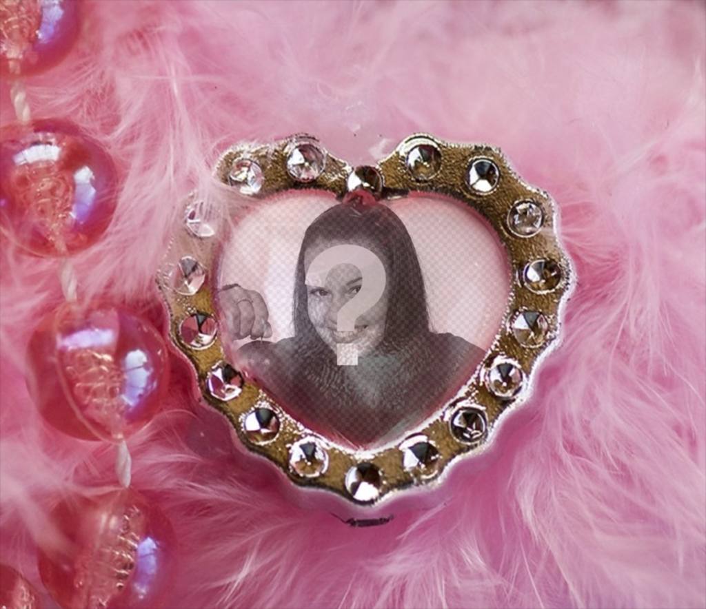 Collage aus rosa Edelstein Herz und samtig-Hintergrund mit Perlen. ..