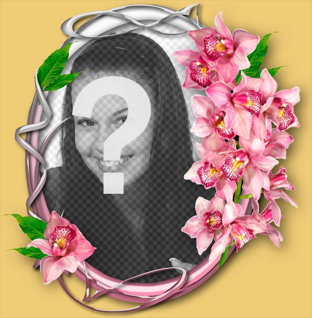 Fotorahmen mit Orchidee auf einem ornamentalen Kreis mit Ihrem Foto. ..