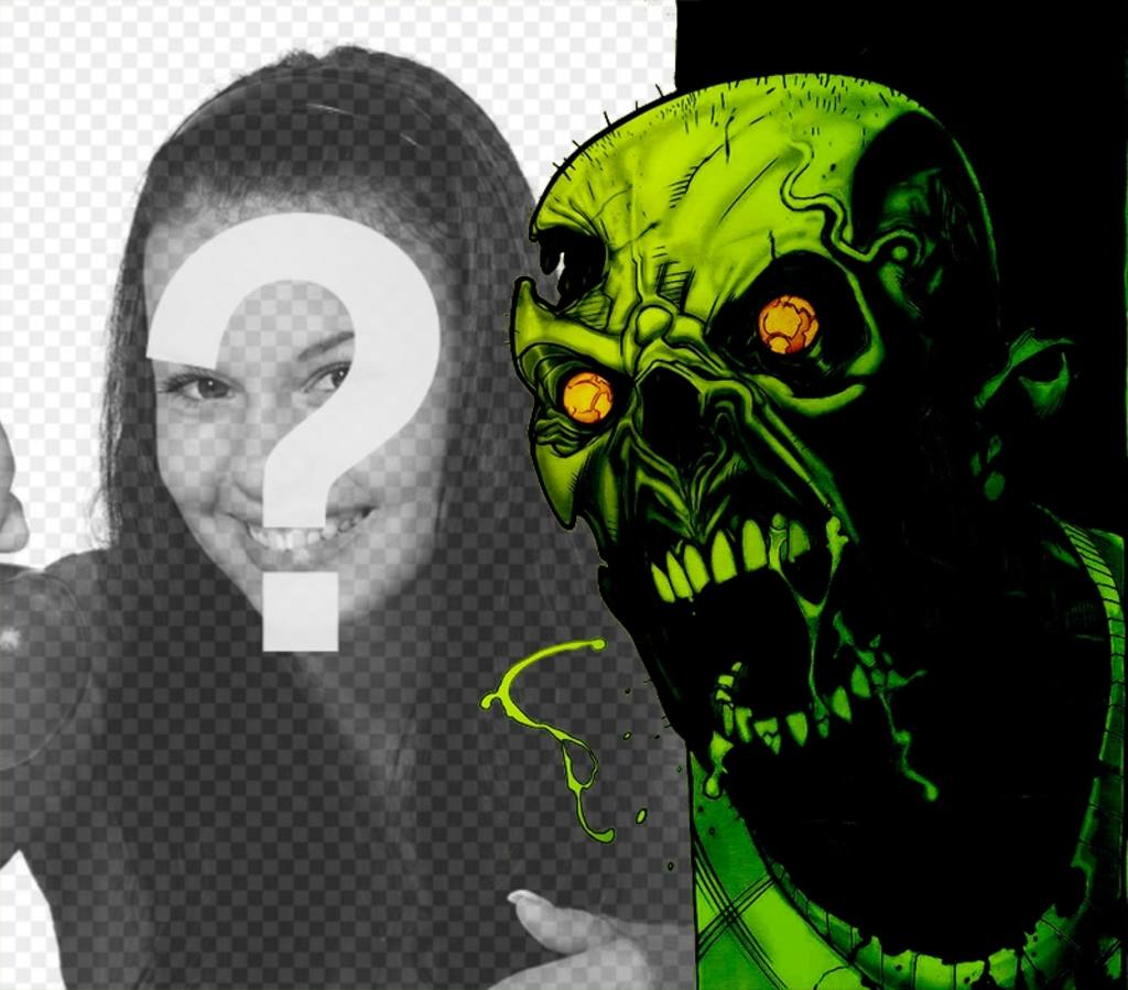 Fotomontage mit einem angreifenden Zombie-..