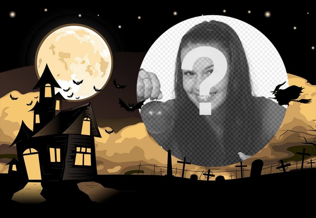 Halloween-Collage mit einem Haus und einem Friedhof ..