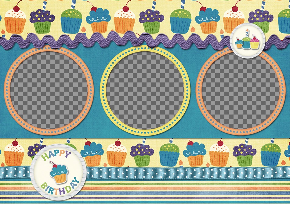Geburtstagskarte für 3 Fotos mit Cupcakes ..