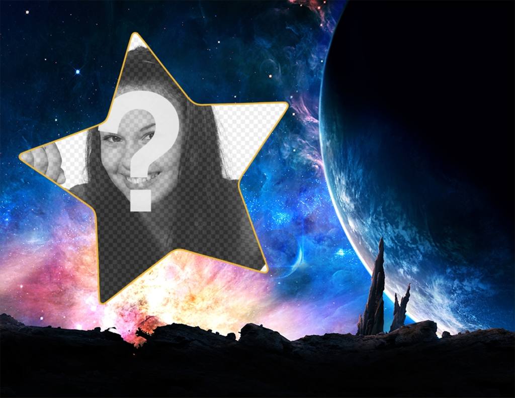 Galaxy Fotomontage, um das Foto in einen Stern gestellt. ..