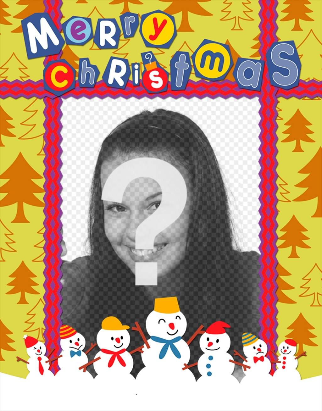Bunte Postkarte von Weihnachten mit Tanne Hintergrund Ihr Foto setzen ..