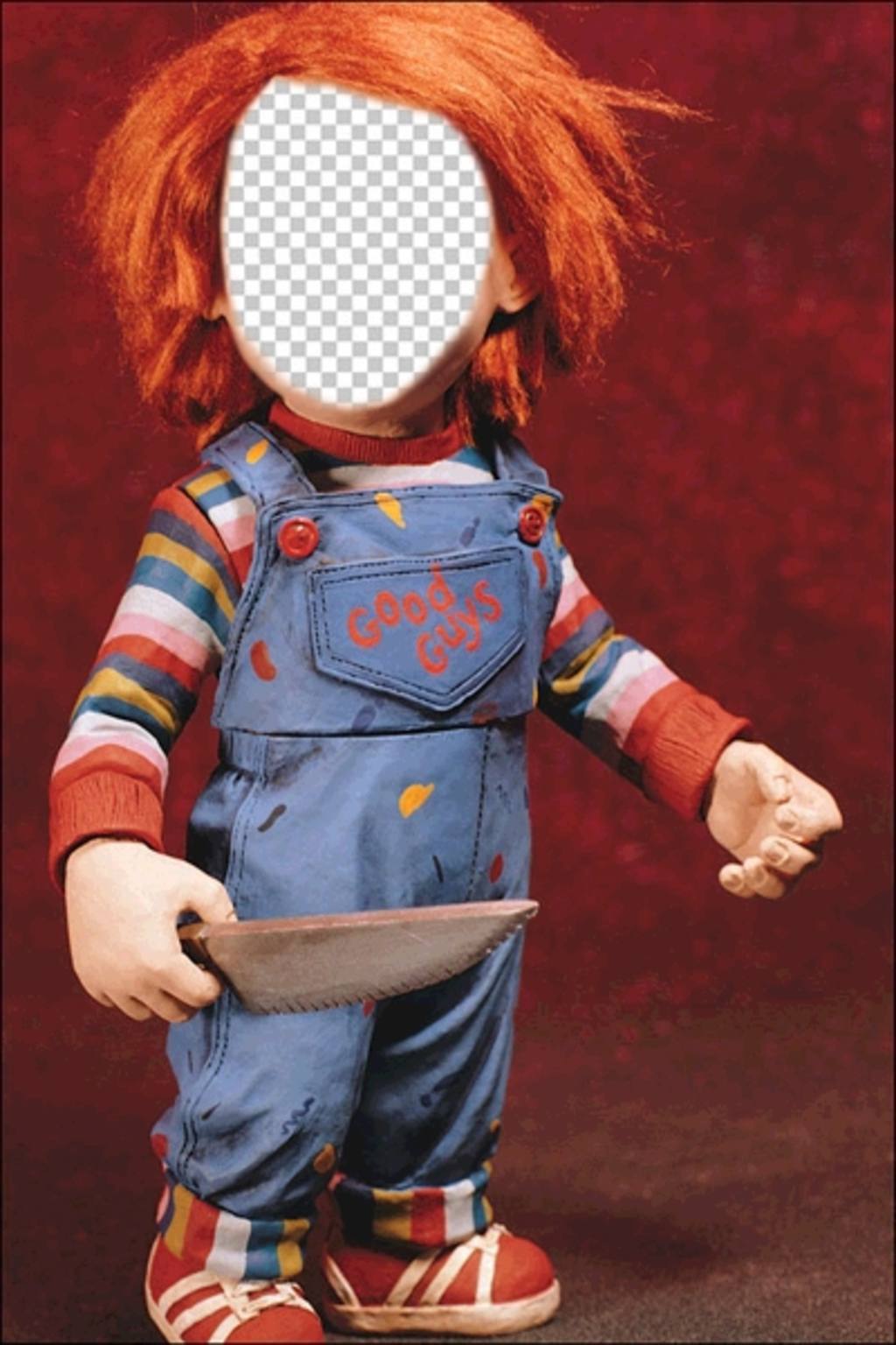 Fotomontage von Chucky, um dein Gesicht zu zeigen. ..