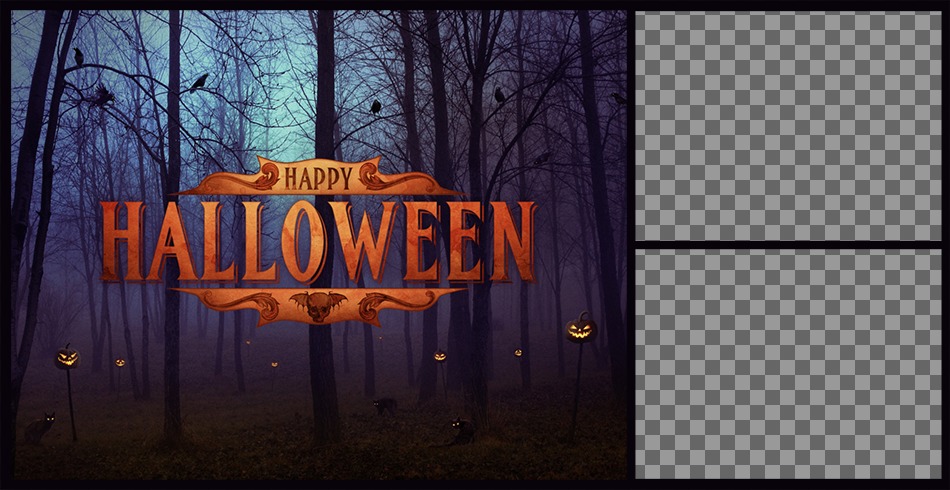 Fotomontage für zwei Fotos mit dem Text Happy Halloween ..