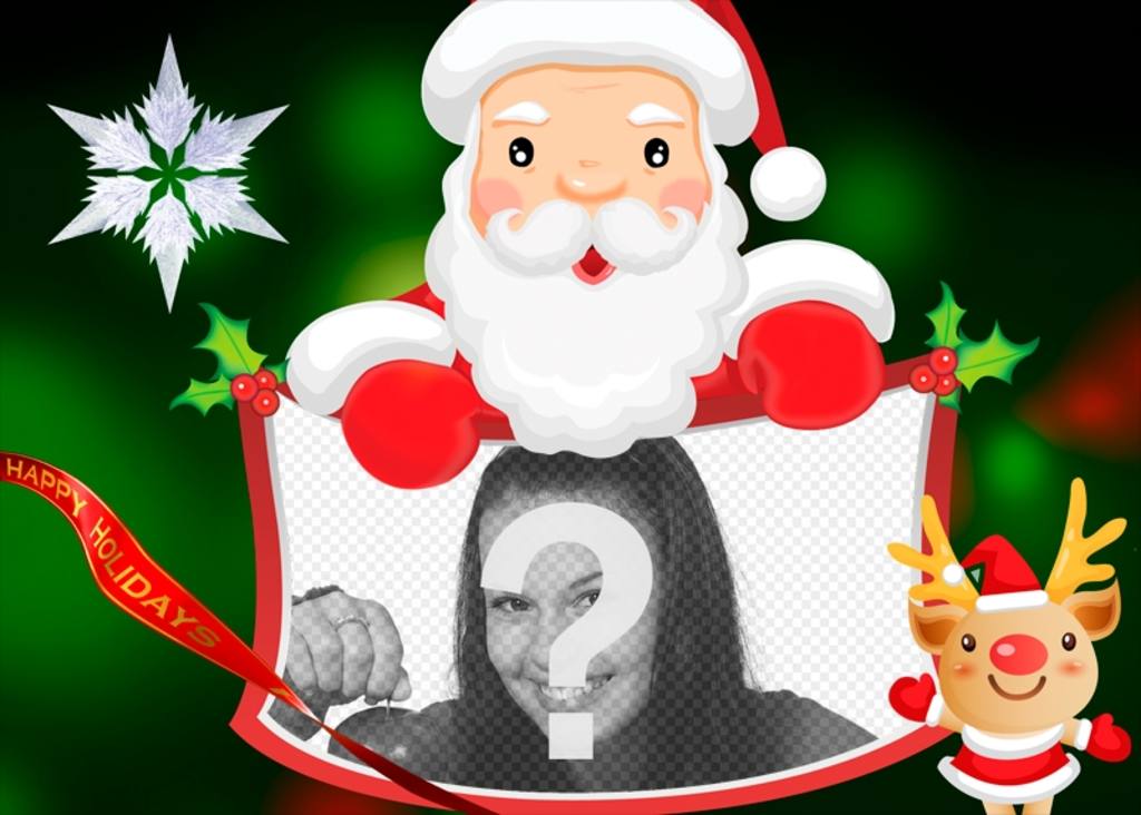 Fotomontage mit dem Weihnachtsmann, um das Foto mit dem Text frohe Feiertage setzen. ..