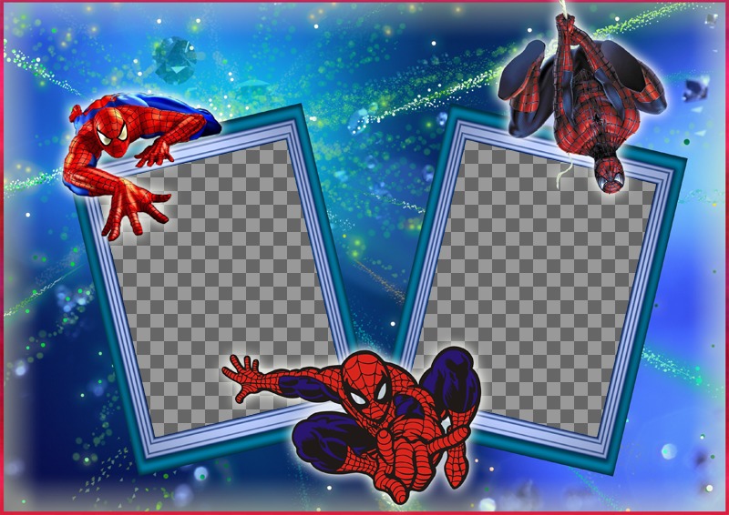 Rahmen für zwei Fotos mit Spiderman und ihre Spinnennetz. ..