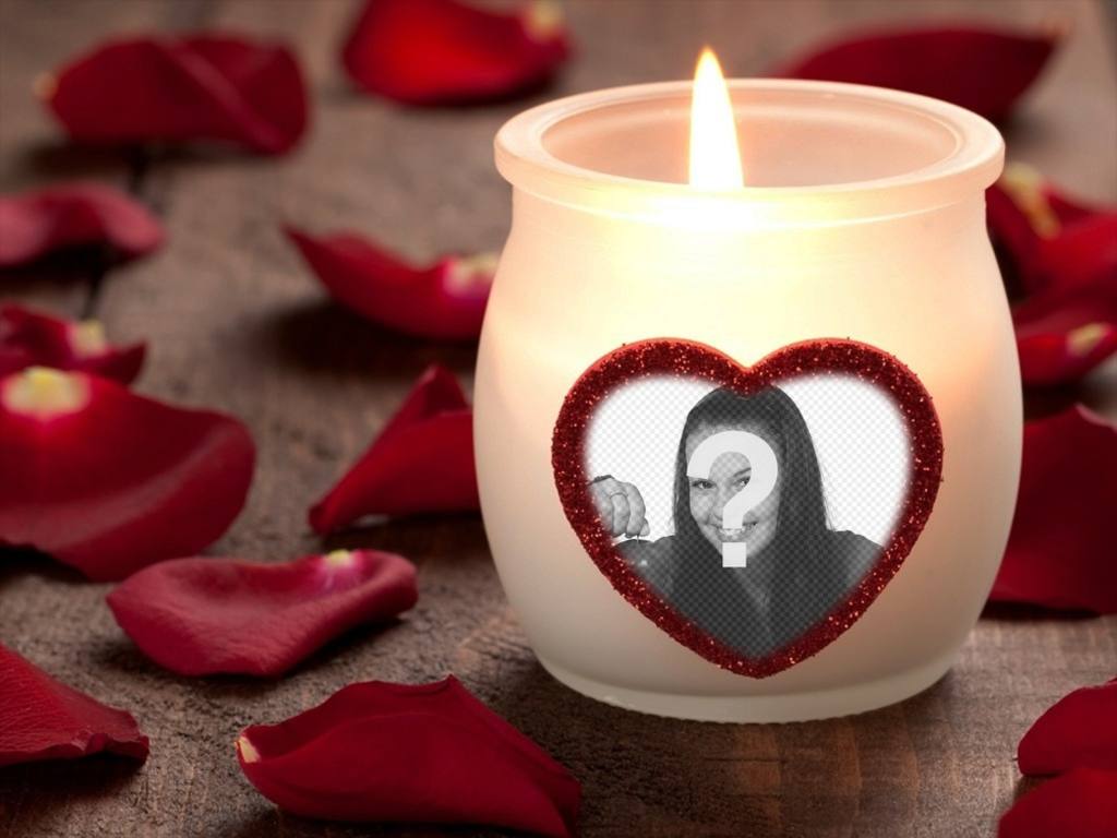 Fotoeffekt der Liebe mit einer Kerze und einem Herz. ..