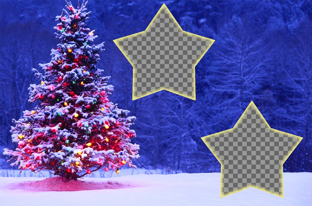 Weihnachtscollage mit einem Baum, um zwei Fotos setzen. ..