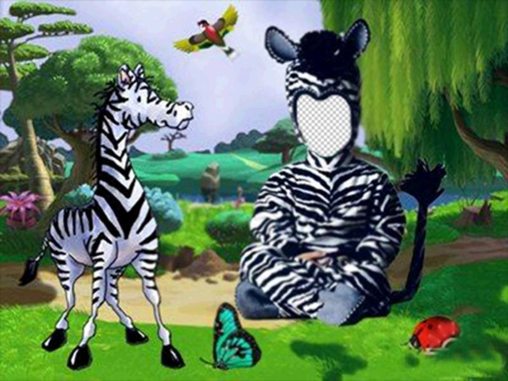 Setzen Sie ein Kostüm Zebra auf Ihre Kinder mit dieser Fotomontage Online-..
