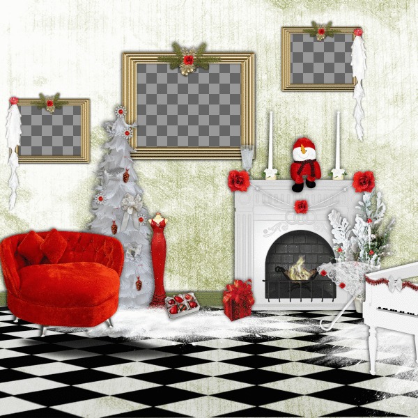 Rahmen für drei Fotos, wo man die Fotos in der Bilder von einem Haus auf Weihnachten setzen..