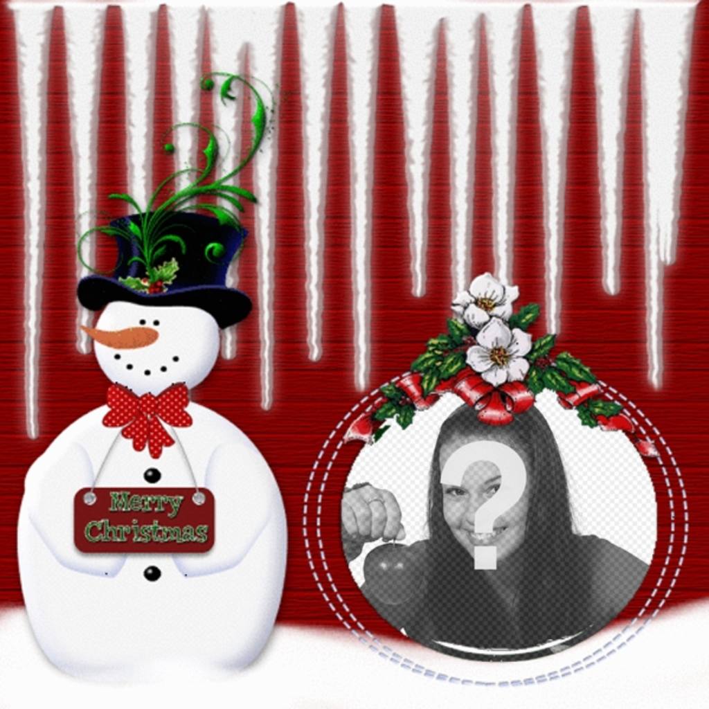 Abgerundete Bilderrahmen mit einem Schneemann, wo Sie Ihr Foto in einer Weihnachtskugel setzen..