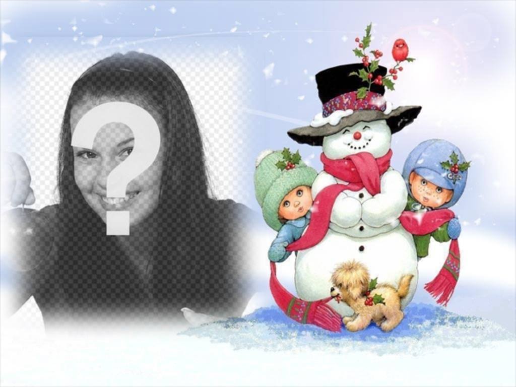 Weihnachtskarte mit Schneemann und schneebedeckten Hintergrund...