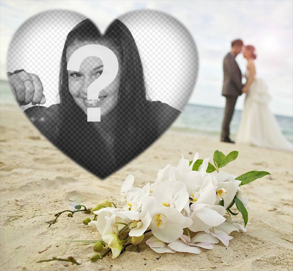 Editierbare Liebe Rahmen mit einem Paar am Strand für Ihr Foto ..