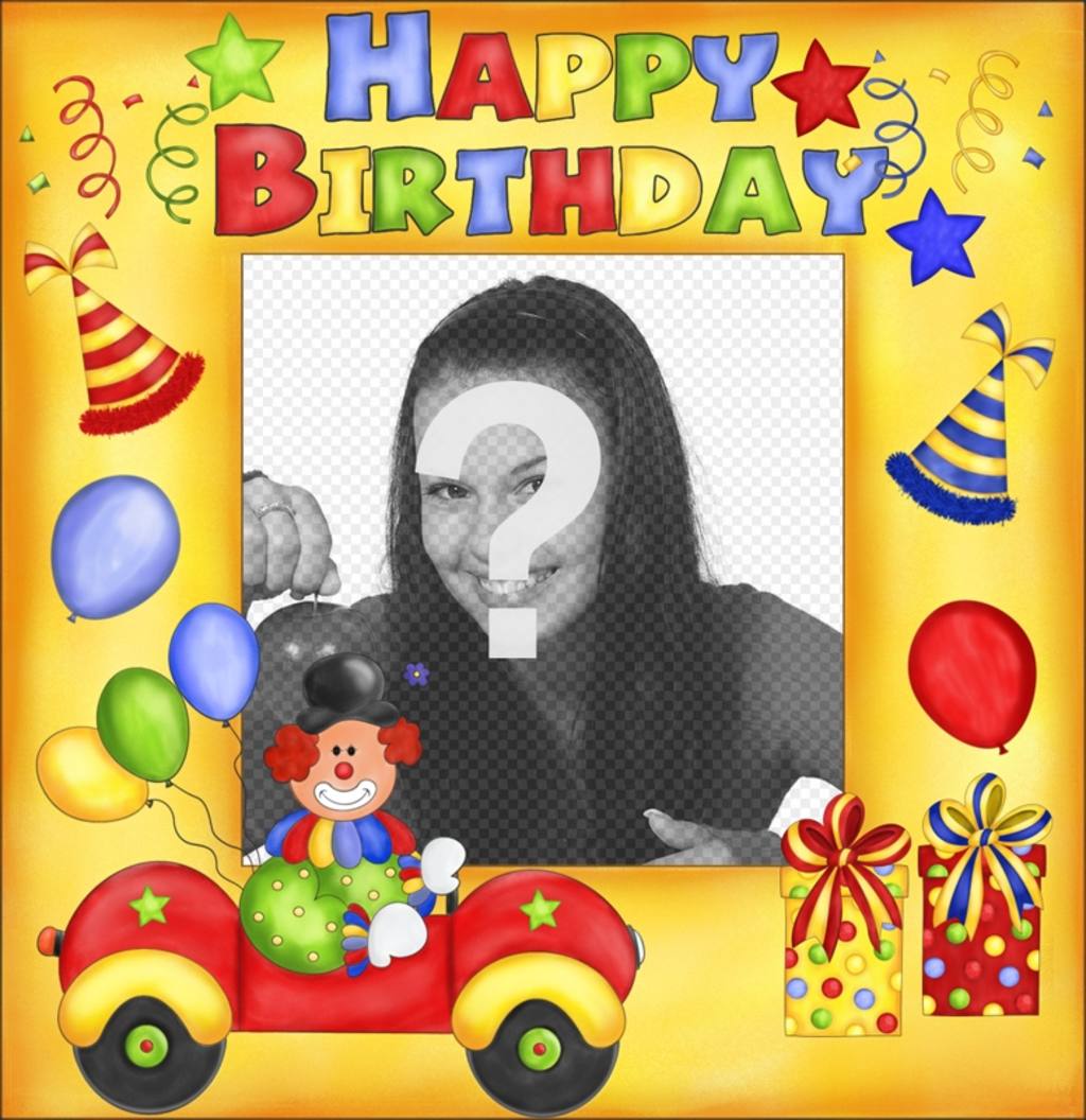 Alles Gute zum Geburtstag Postkarte mit Clown und Ballons. ..