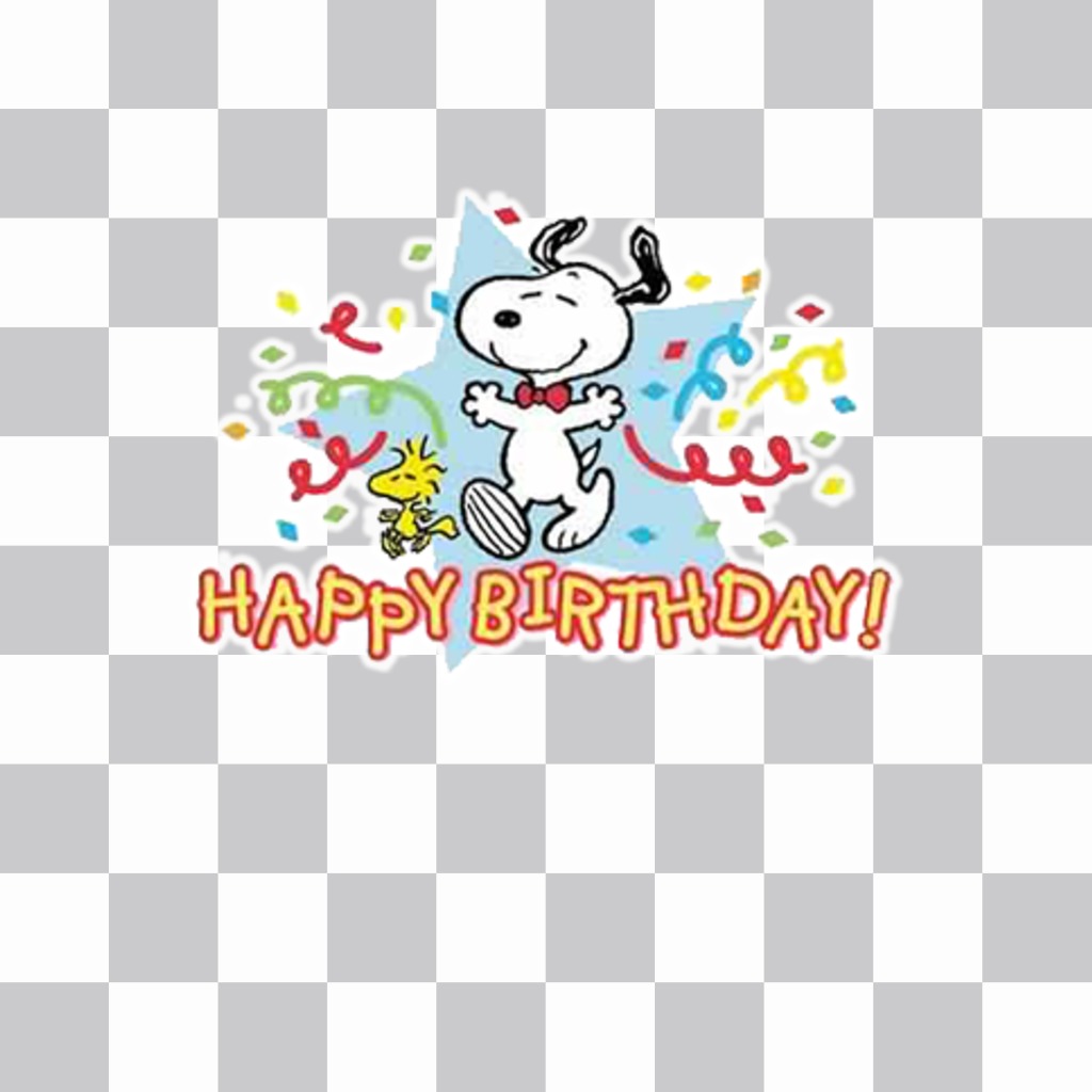 Aufkleber mit Snoopy und dem Text alles Gute zum Geburtstag mit Ihren Fotos zu feiern ..