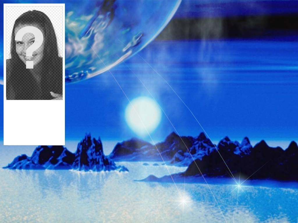 Wallpaper for twitter mit einem futuristischen Hintergrund eines blauen Planeten. Laden Sie Ihr Foto und legte es auf der..