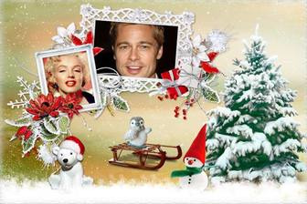 weihnachten collage mit zwei foto neben einem baum und verschiedene tiere