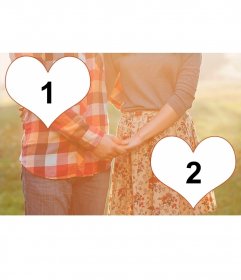Collage der Liebe für zwei Fotos mit ein paar Händen umklammernd 