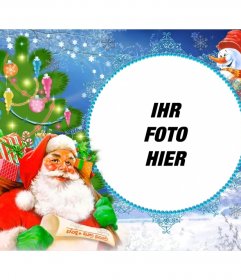 Foto Rahmen Mit Santa Claus Beladen Mit Geschenken In Einem Sack