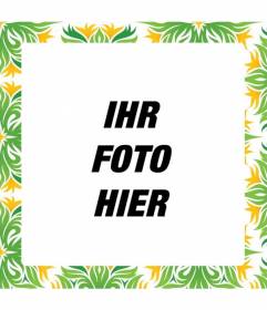 Platz Fotorahmen mit Blättern und grünen und gelben Pflanzen