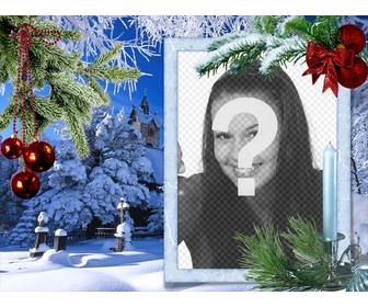 weihnachtskarte mit ihrem foto auf einem weißen rechteckigen rahmen