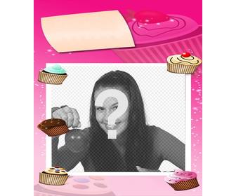 geburtstagskarte in rosa farben dekoriert mit cupcakes um ein foto in den hintergrund zu stellen