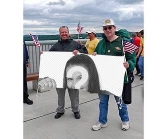 fotomontage um das foto auf dem banner gesetzt werden die zwei fans von den vereinigten staaten