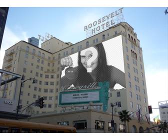 fotomontage um das foto zu einem poster des beruhmten hollywood hotel untergebracht