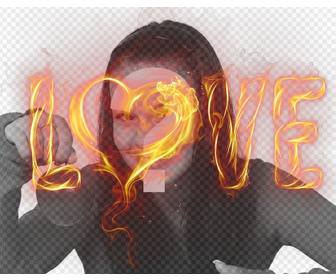 Effekt für Fotos von Buchstaben der LIEBE mit einem brennenden Herzen zu lieben.