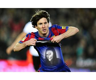 fotomontage um ihr bild auf dem hemd von leo messi gestellt