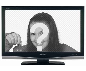 ihre illusion immer im fernsehen mit dieser fotomontage neugierig erscheint ihr foto auf einem tv-bildschirm lcd